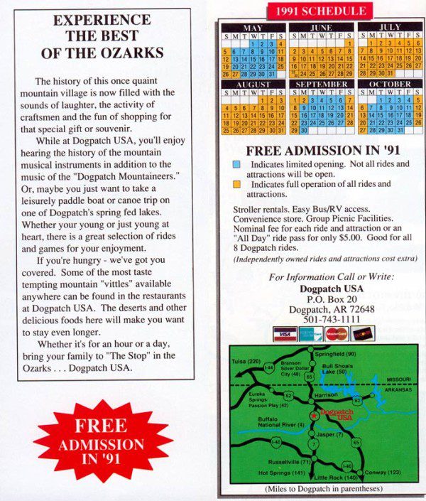 Dogpatch USA Map and Brochure (1981 - 1991) | ThemeParkBrochures.net