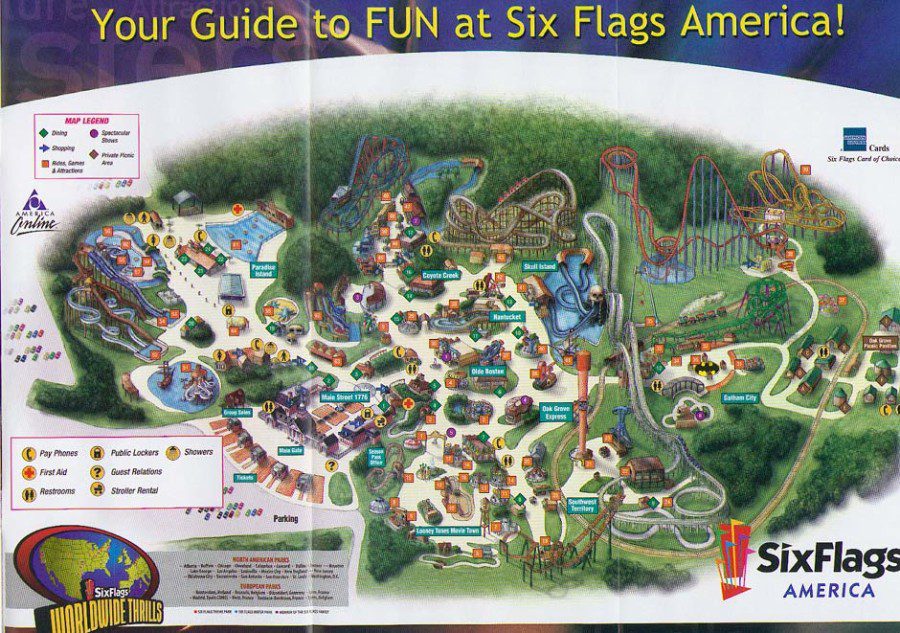 Six Flags America Map and Brochure (1999 2024)