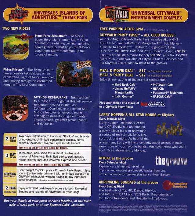 Universal Islands of Adventure Map and Brochure (1999 - 2023)