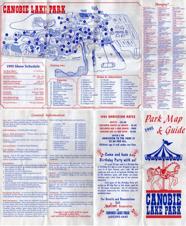 Canobie Lake Park Map 1995