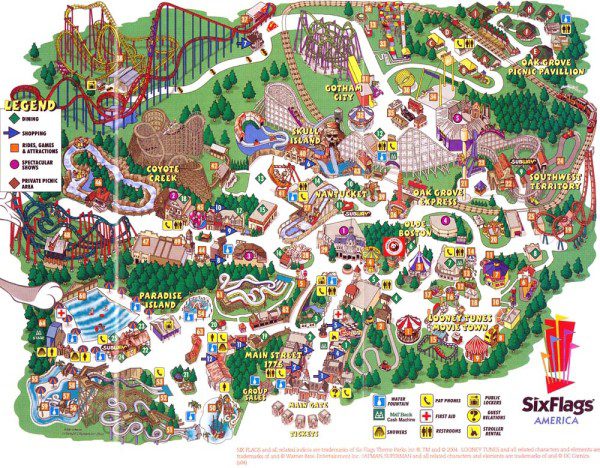 Six Flags America Map 2004