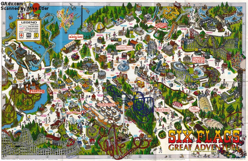 Theme Park Brochures Six Flags Great Adventure Map 1992