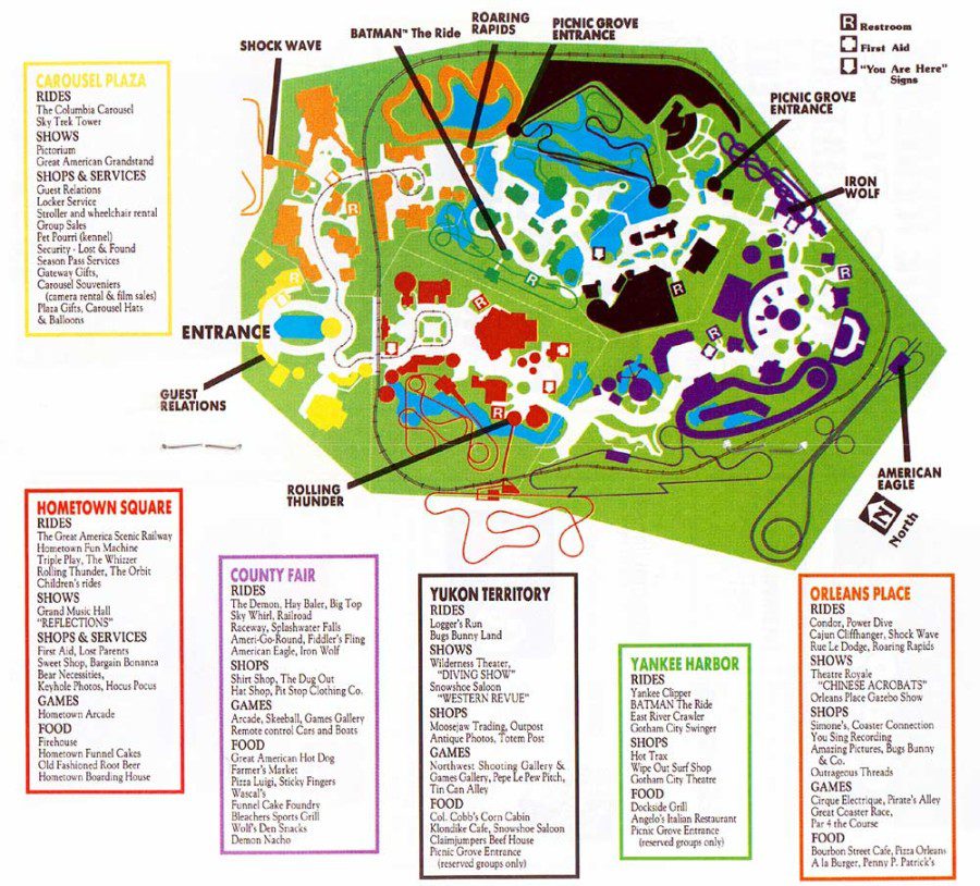 Six Flags Great America Map and - Six Flags Great America Map 1992 900x814 