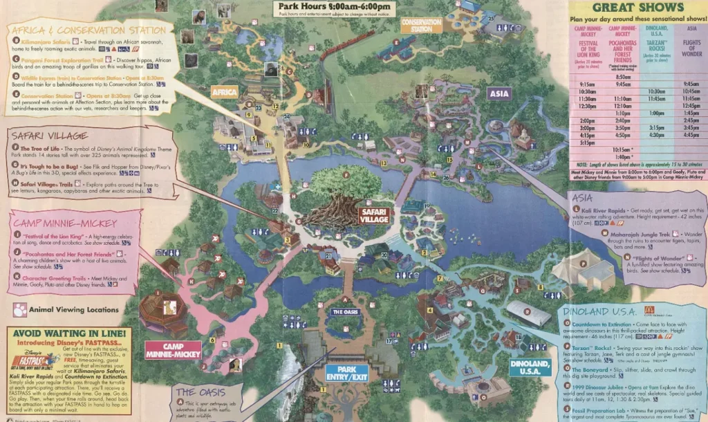 Disney's Animal Kingdom Theme Park Map 1999