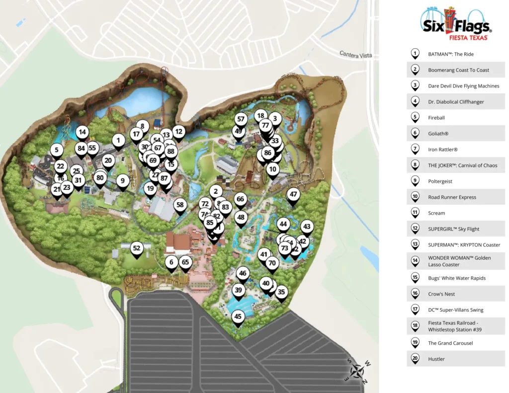 Six Flags Fiesta Texas Map 2026 PDF (Printable) | ThemeParkBrochures.net