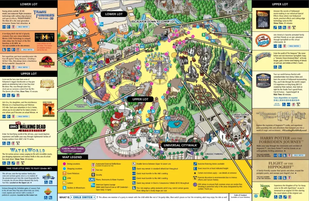 Universal Studios Hollywood Map 2016