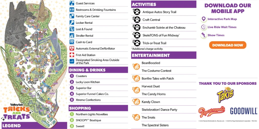 Valleyfair Tricks and Treats Map 2024