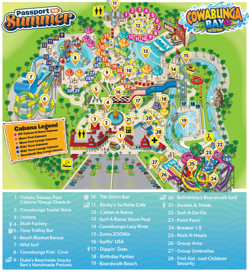 Cowabunga Bay Water Park Map and Brochure (2021 2023