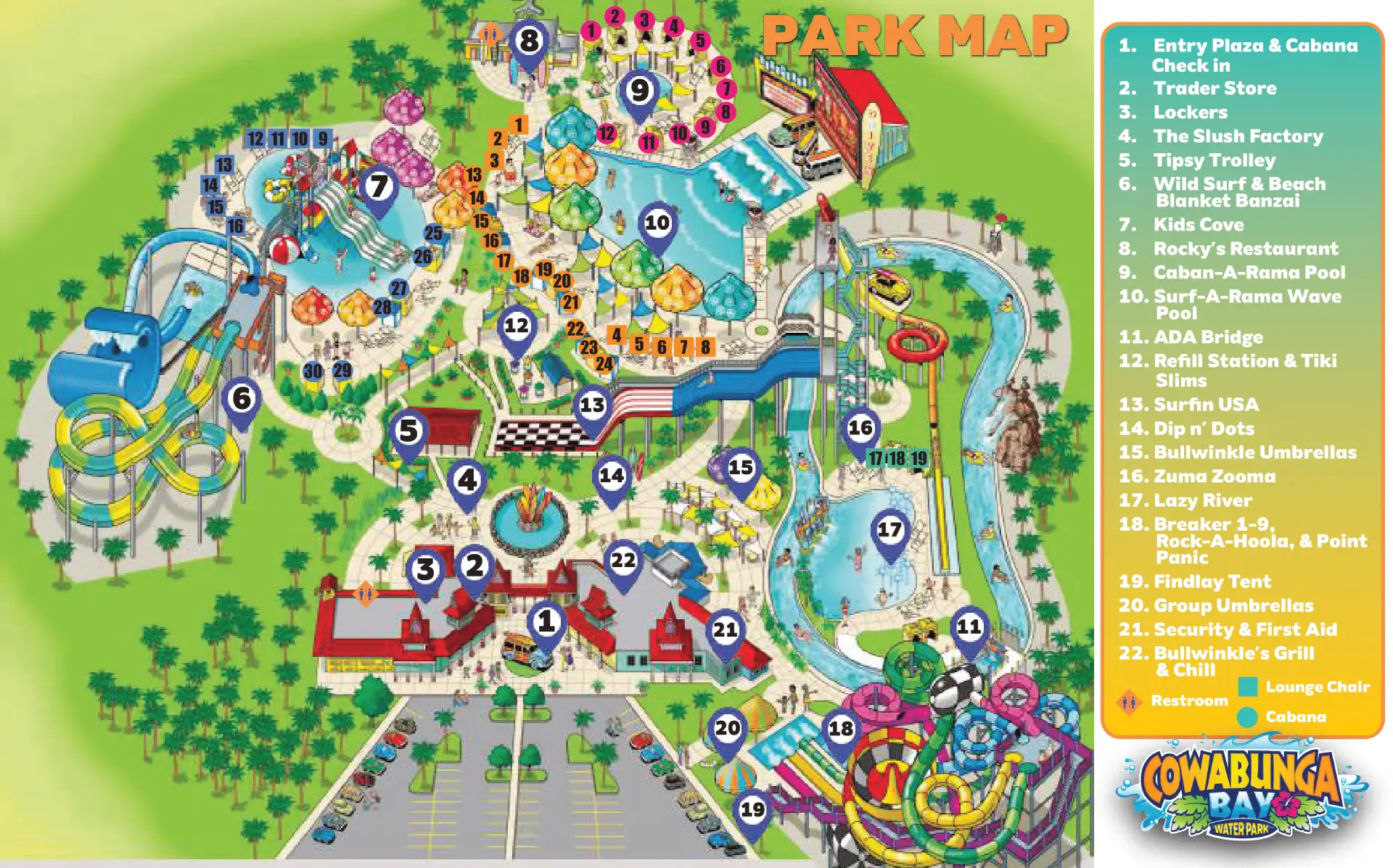 Cowabunga Bay Water Park Map 2025