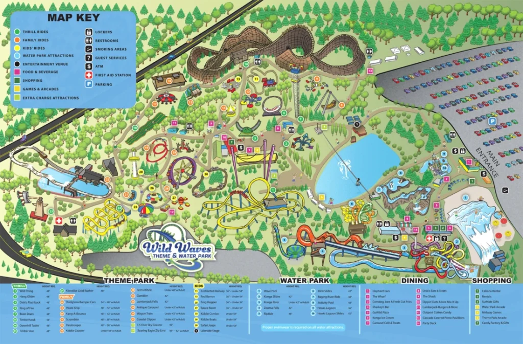 Enchanted Village & Wild Waves Water Park Map 2022
