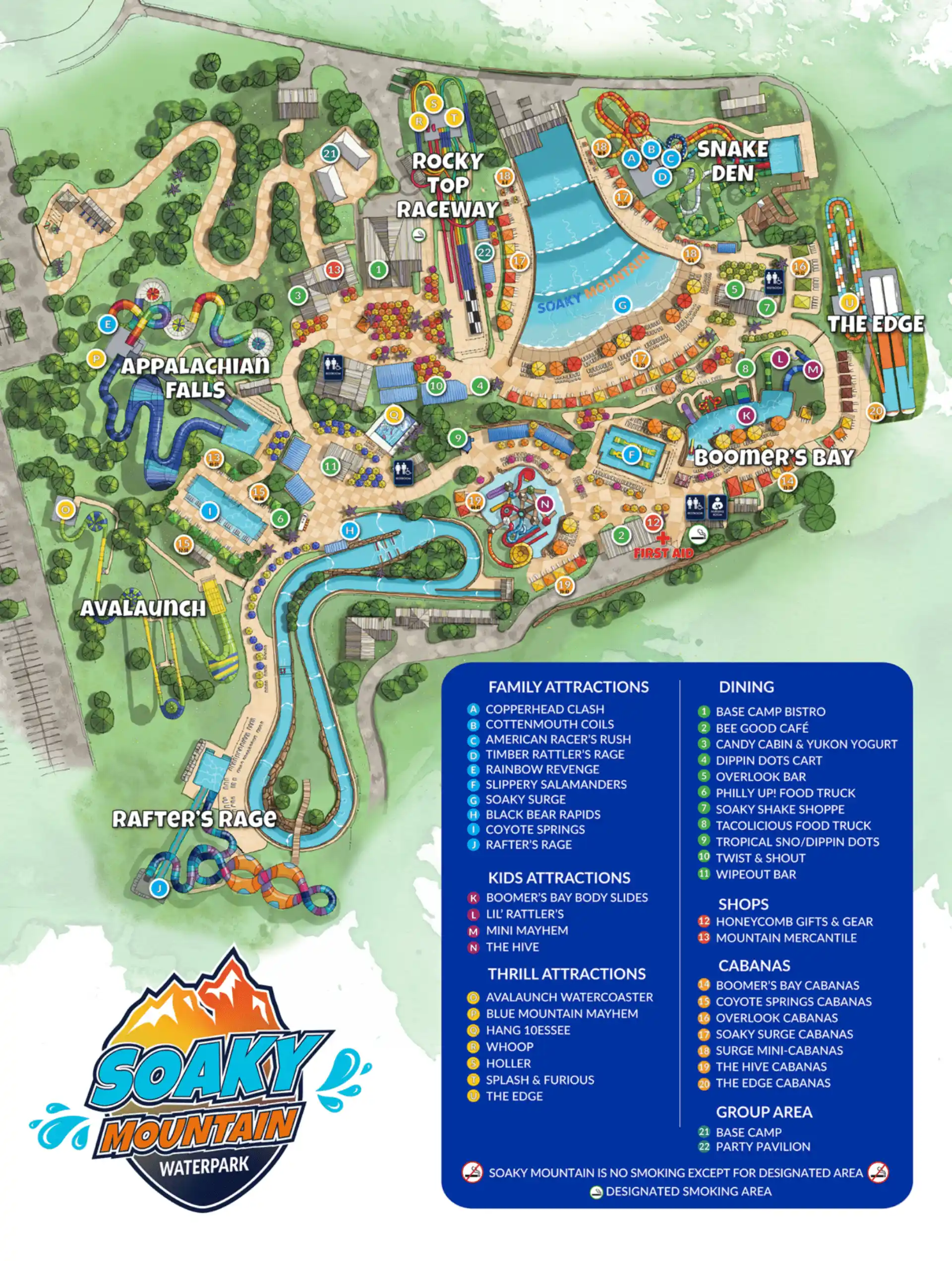 Soaky Mountain Waterpark Map 2025