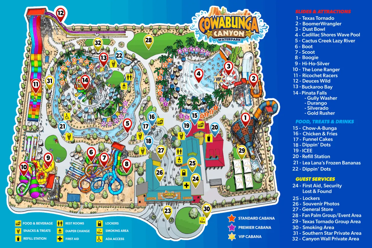 Cowabunga Canyon Waterpark Map 2025