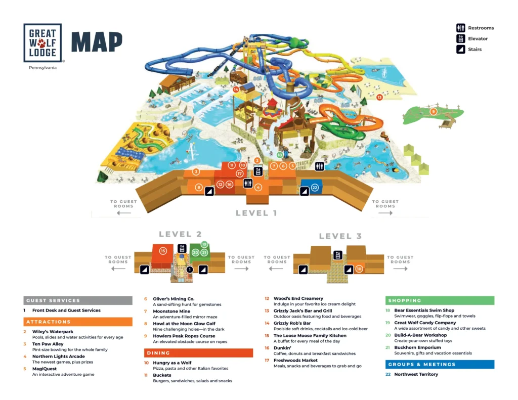 Great Wolf Lodge Water Park Pocono Mountains Map 2022