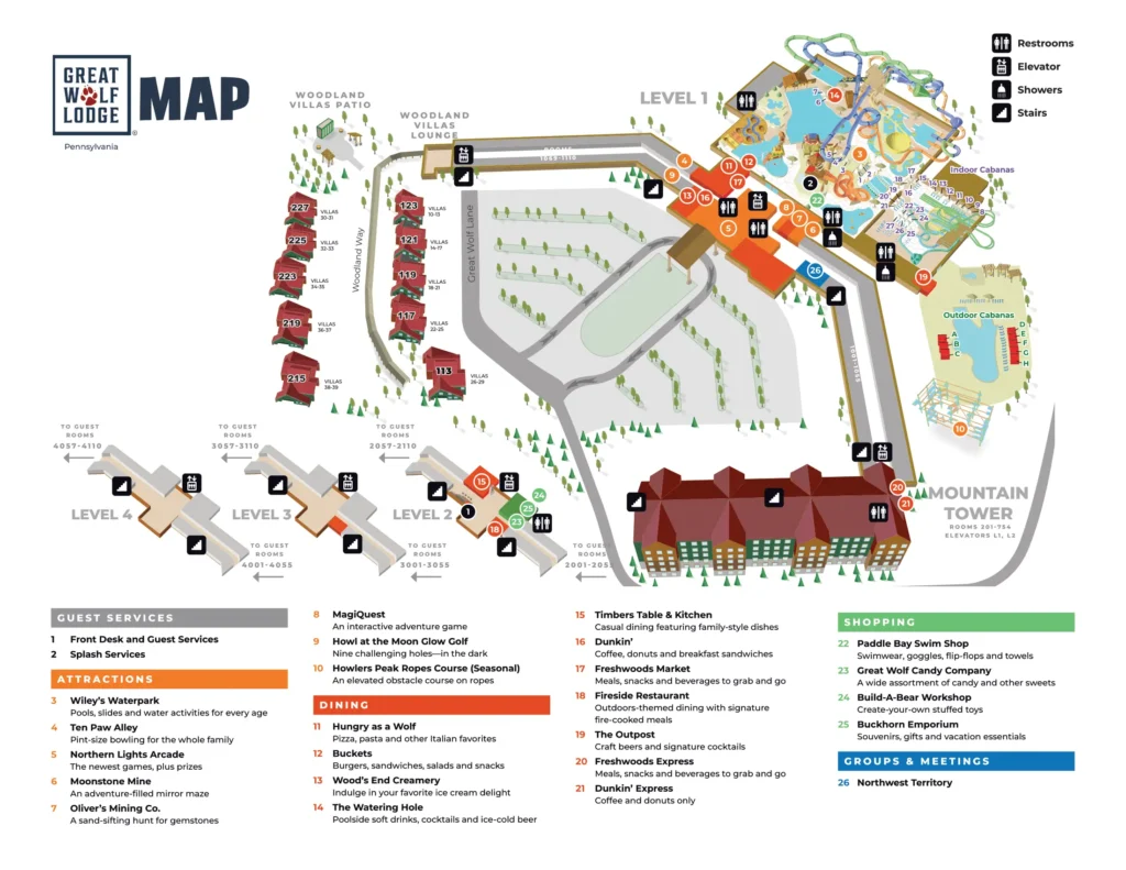 Great Wolf Lodge Water Park Pocono Mountains Map and Brochure (2022 2023