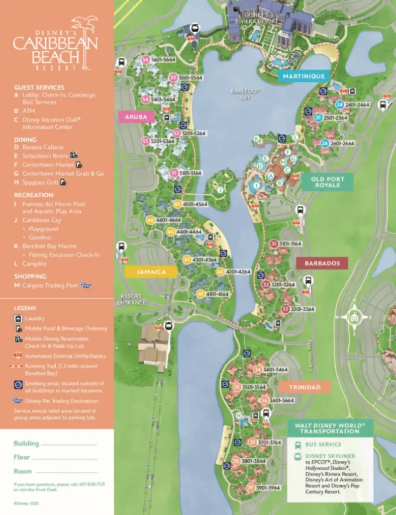 Disney's Caribbean Beach Resort Map 2023