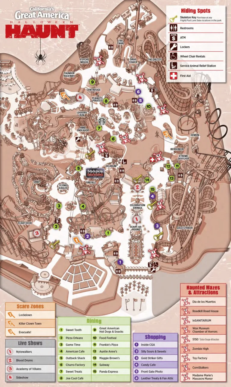 California's Great America Halloween Haunt Map 2017