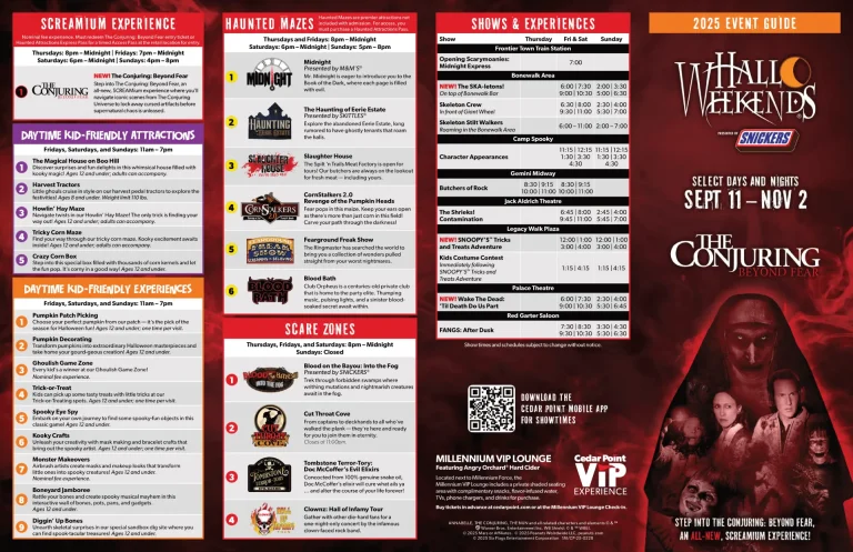 Cedar Point HalloWeekends Brochure Map 2025