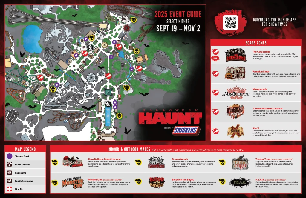 Kings Dominion Halloween Haunt Map (2025-2024) | ThemeParkBrochures.net