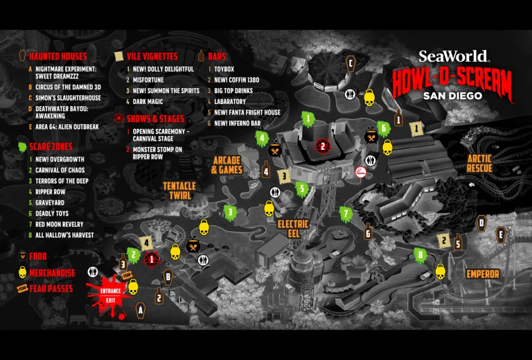 SeaWorld San Diego Howl-O-Scream Map 2025