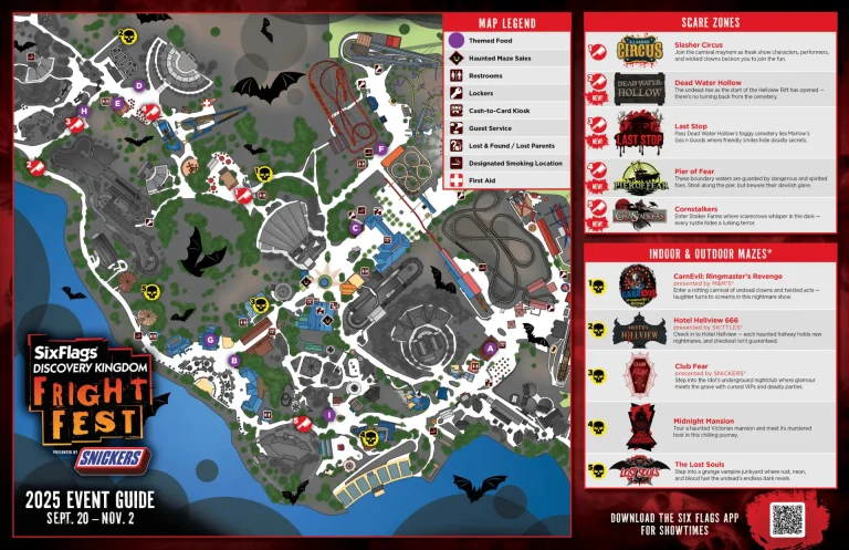 Six Flags Discovery Kingdom Fright Fest Map 2025