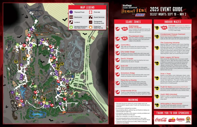 Six Flags Magic Mountain Fright Fest Map 2025