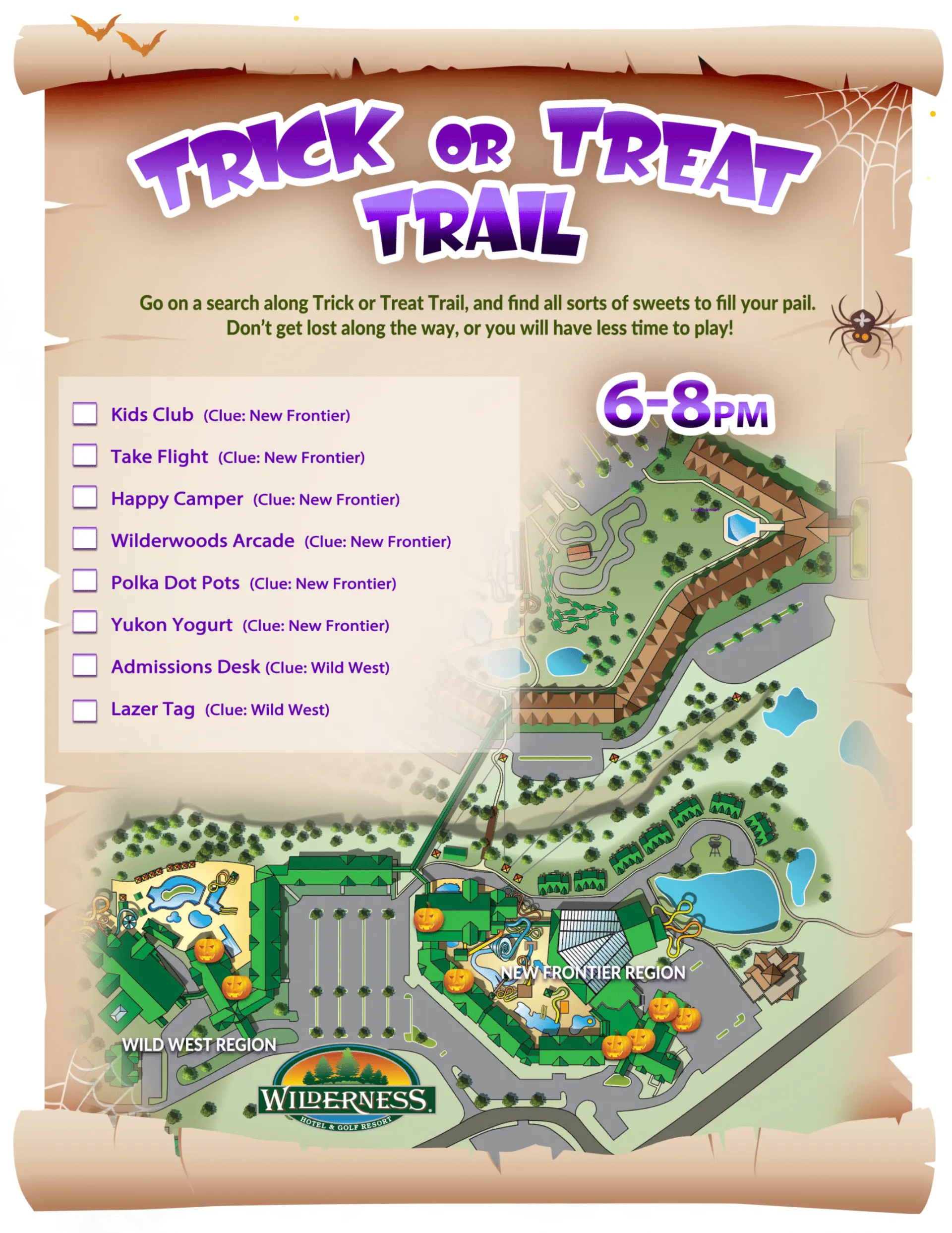 Wilderness Resort Trick or Treat Trail Map 2025